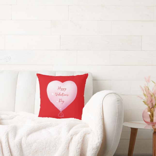 Valentine's Day happy heart custom bright red Throw Pillow (Couch)