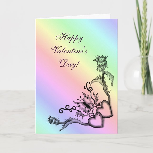 Valentine's Day  -  heart and butterfly on Rainbow Holiday Card (Front)