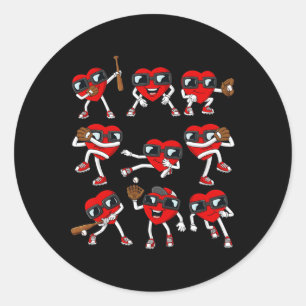 Valentines Day Heart Baseball Boys Kids  Classic Round Sticker