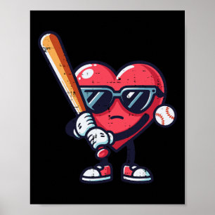 Valentines Day Heart Baseball Boys Toddler Kids Yo Poster