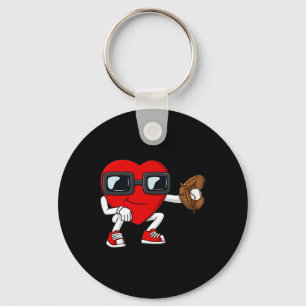 Valentines Day Heart Baseball Catcher Fun Boys Gir Keychain