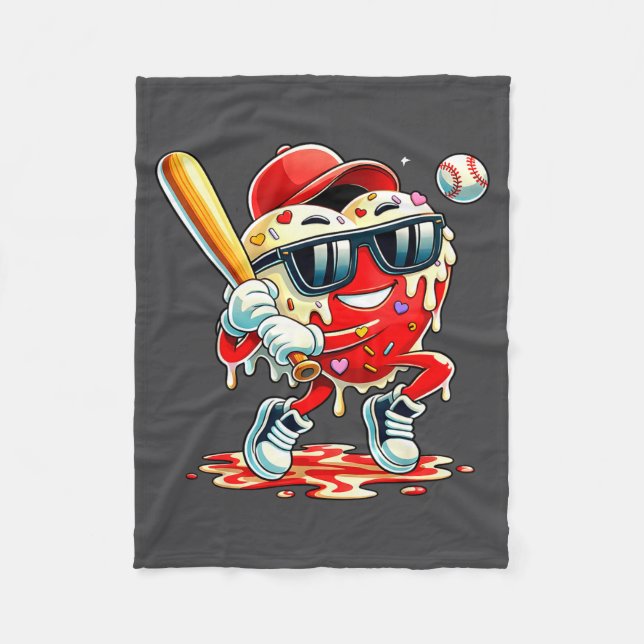 Valentines Day Heart Baseball Drip Ice Cream Boys  Fleece Blanket (Front)