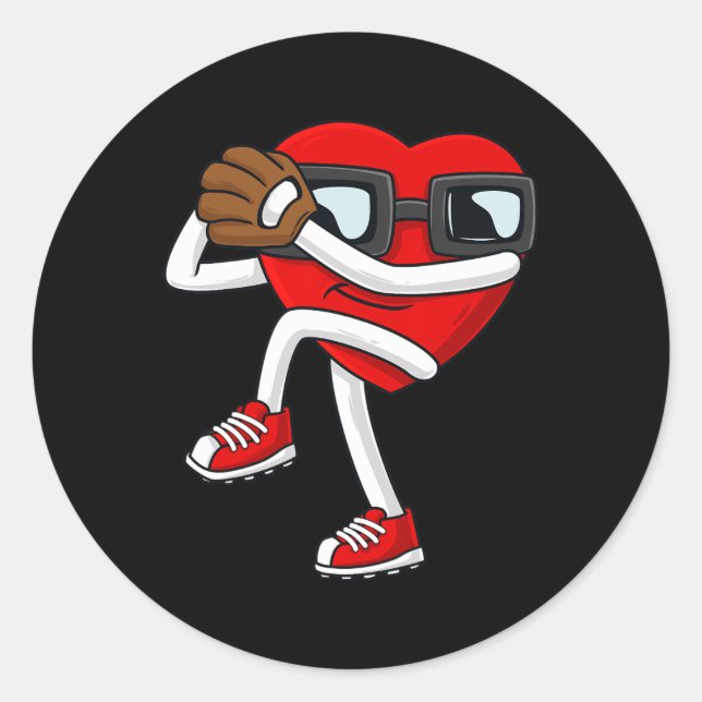 Valentines Day Heart Baseball Pitcher Fun Boys Gir Classic Round Sticker (Front)