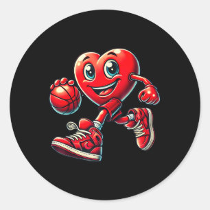 Valentines Day Heart Basketball Boys Girls Kids Me Classic Round Sticker