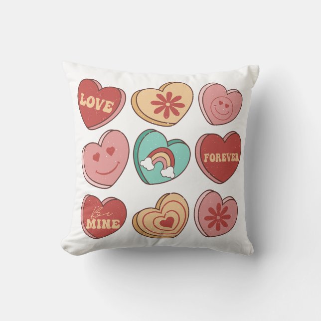 Valentine's Day Heart Candies Throw Pillow (Front)