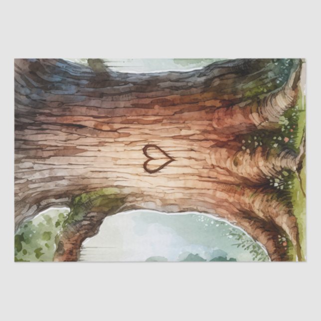 Valentine's Day Heart Carved in Tree Decoupage Tissue Paper (Front)