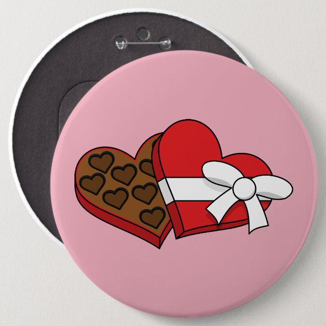 Valentine's Day Heart Chocolate Box 6 Inch Round Button (Front & Back)