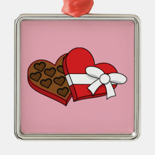 Valentine's Day Heart Chocolate Box Metal Ornament