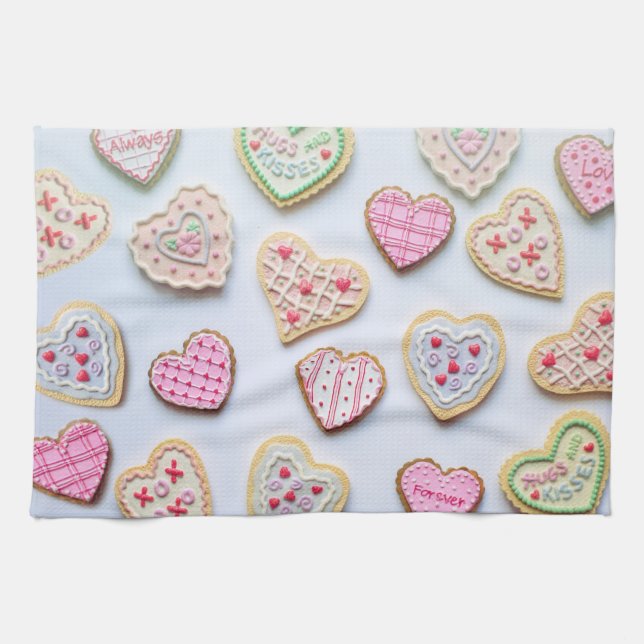 Valentine's day heart cookies      kitchen towel (Horizontal)