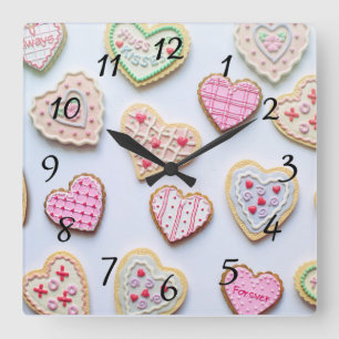 Valentine's day heart cookies square wall clock
