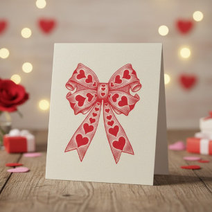 Valentine's day Heart Coquette bow Retro Valentine Card