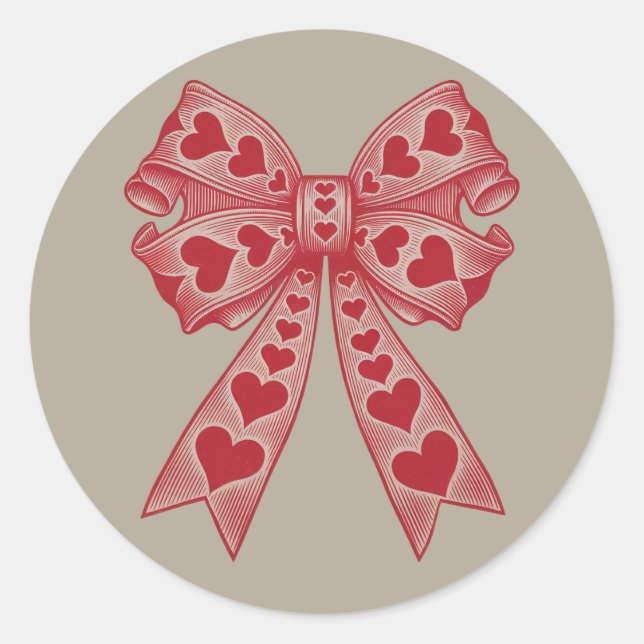 Valentine's day Heart Coquette bow Retro Valentine Classic Round Sticker (Front)