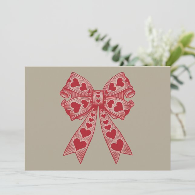 Valentine's day Heart Coquette bow Retro Valentine Invitation (Standing Front)