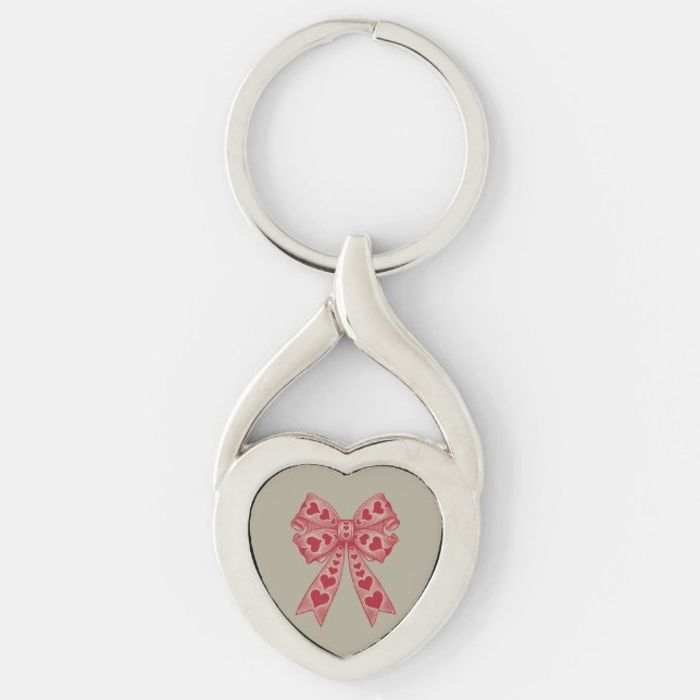 Valentine's day Heart Coquette bow Retro Valentine Keychain (Front)