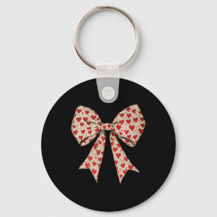 Valentine's Day Heart Coquette Bow Retro Valentine Keychain