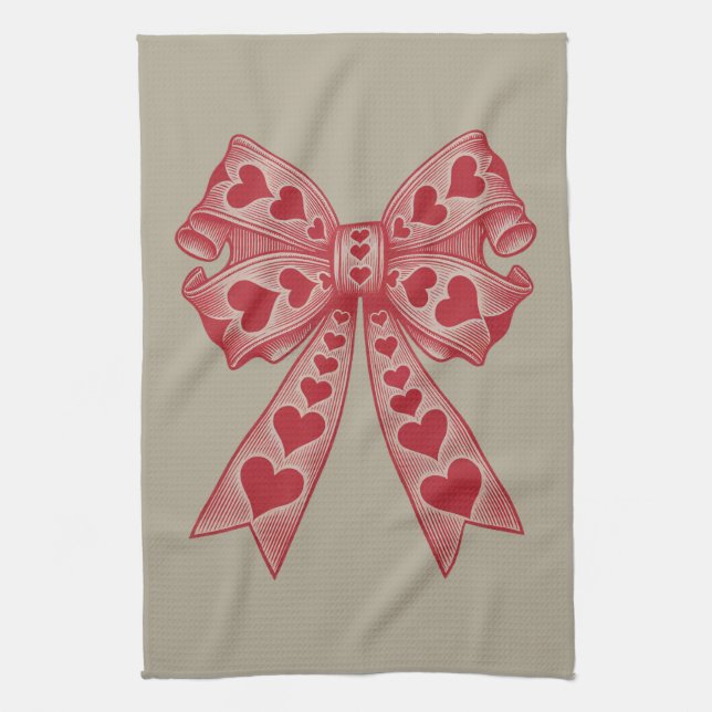 Valentine's day Heart Coquette bow Retro Valentine Kitchen Towel (Vertical)