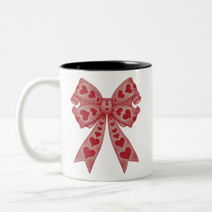 Valentine's day Heart Coquette bow Retro Valentine Two-Tone Coffee Mug