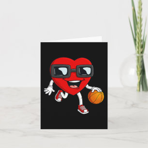 Valentines Day Heart Dribbling Basketball Boys Gir Card