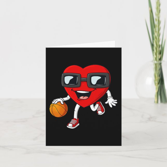 Valentines Day Heart Dribbling Basketball Boys Gir Card (Front)