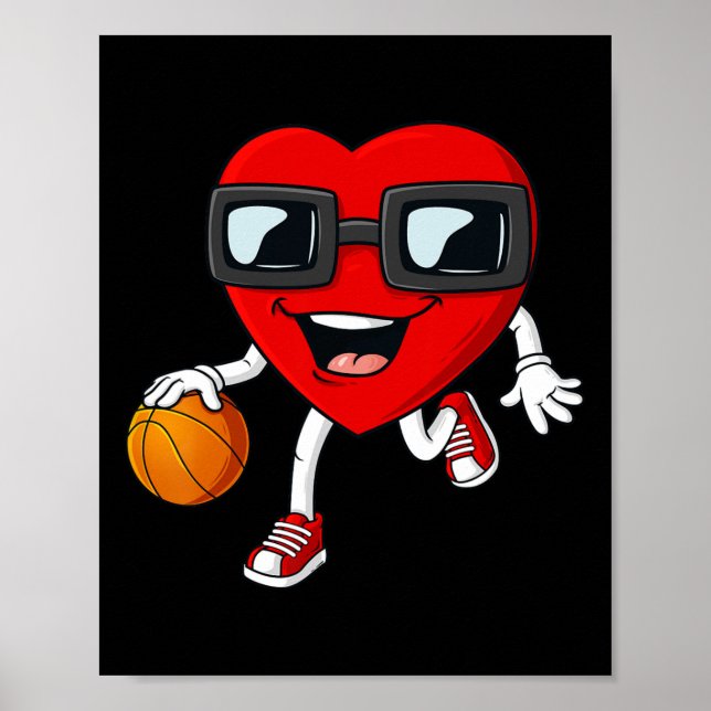 Valentines Day Heart Dribbling Basketball Boys Gir Poster (Front)