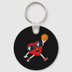 Valentines Day Heart Dunking A Basketball Boys Gir Keychain