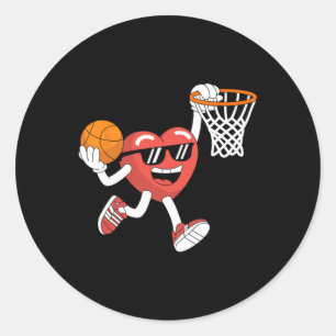 Valentines Day Heart Dunking Basketball Boys Girls Classic Round Sticker