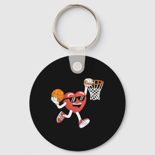 Valentines Day Heart Dunking Basketball Boys Girls Keychain