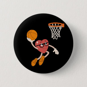 Valentine's Day Heart Dunking Cute Basketball 2 Inch Round Button