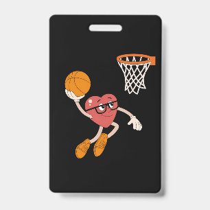 Valentine's Day Heart Dunking Cute Basketball Badge