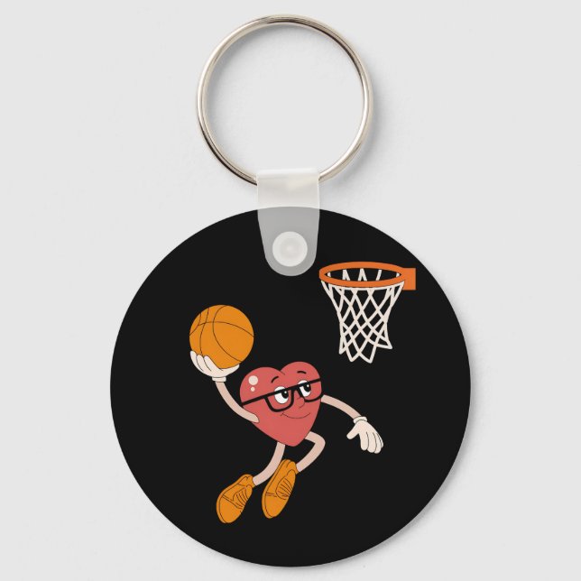 Valentine's Day Heart Dunking Cute Basketball Keychain (Front)