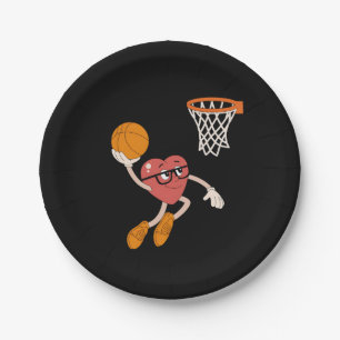Valentine's Day Heart Dunking Cute Basketball Paper Plate
