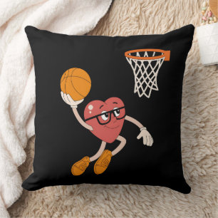 Valentine's Day Heart Dunking Cute Basketball Throw Pillow