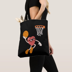 Valentine's Day Heart Dunking Cute Basketball Tote Bag