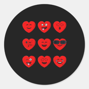 Valentines Day Heart Faces Emoticons Funny Women M Classic Round Sticker