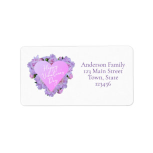 Valentine's Day Heart Flowers Purple Pink Elegant  Label