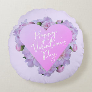 Valentine's Day Heart Flowers Purple Pink Elegant  Round Pillow