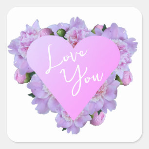 Valentine's Day Heart Flowers Purple Pink Elegant  Square Sticker