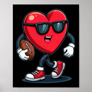Valentine's Day Heart Football Boys Girls Kids Spo Poster
