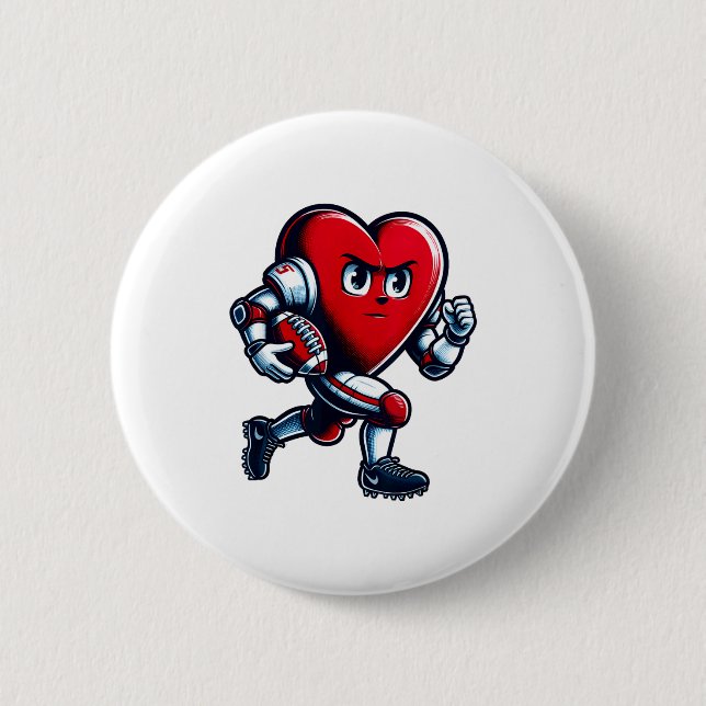 Valentines Day Heart Football Player Team Srts  2 Inch Round Button (Front)