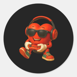 Valentines Day Heart Gamer Video Gaming Boys Men K Classic Round Sticker
