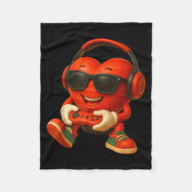 Valentines Day Heart Gamer Video Gaming Boys Men K Fleece Blanket (Front)