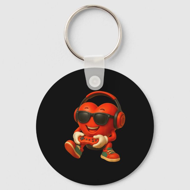 Valentines Day Heart Gamer Video Gaming Boys Men K Keychain (Front)