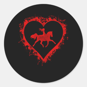 Valentines Day Heart Girl Horse Riding Horseback Classic Round Sticker