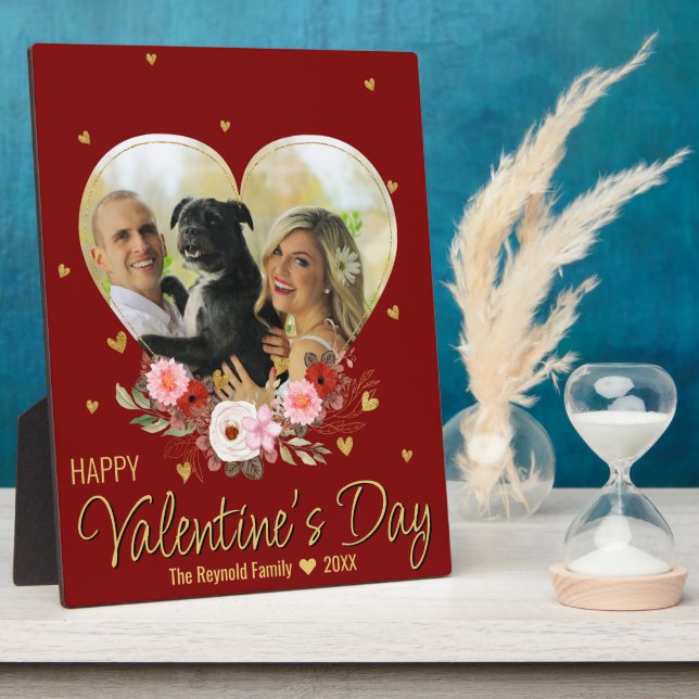 Valentine's Day Heart Gold Photo Glitter Heart Red Plaque (Side)