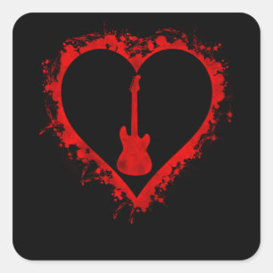 Valentines Day Heart Guitar Lover Musician Boys Square Sticker