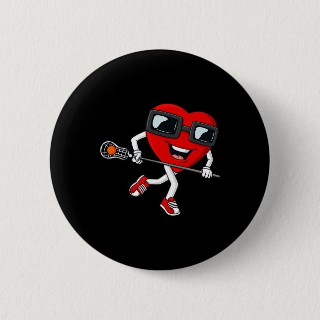 Valentines Day Heart Holding Lacrosse Stick Boys G 2 Inch Round Button (Front)