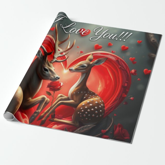Valentine's Day Heart Hug - deer Wrapping Paper (Unrolled)