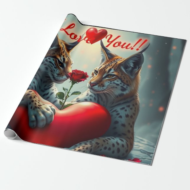 Valentine's Day Heart Hug - lynx Wrapping Paper (Unrolled)