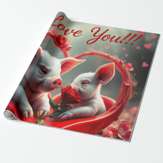 Valentine's Day Heart Hug - Pig Wrapping Paper