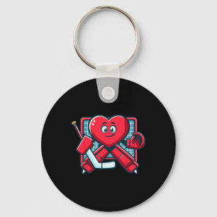 Valentine's Day Heart Ice Hockey Goalie Player Keychain